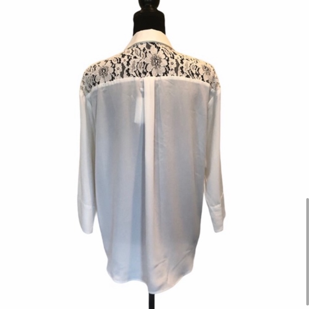 NWT Karl Lagerfeld white lace accent v neck pullover blouse 3/4 sleeve top small - Picture 3 of 8